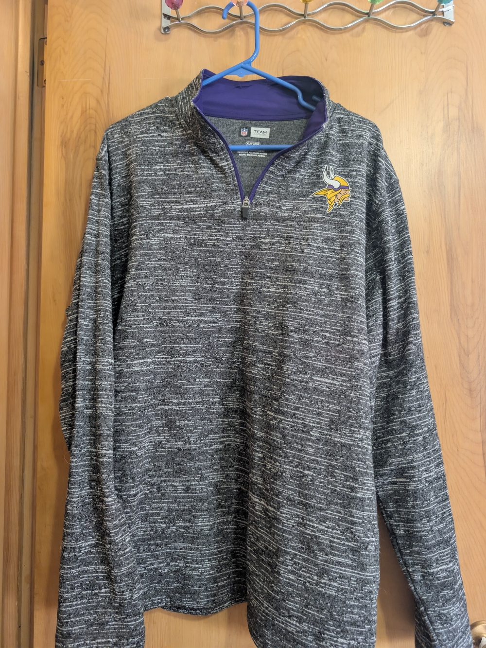 NFL Men’s Black Heathered Quarter-Zip with Purple Trim and Vikings Logo